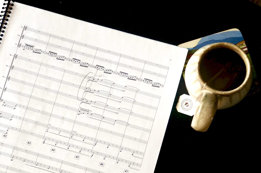 Morning Coffee and a Music Score to start work